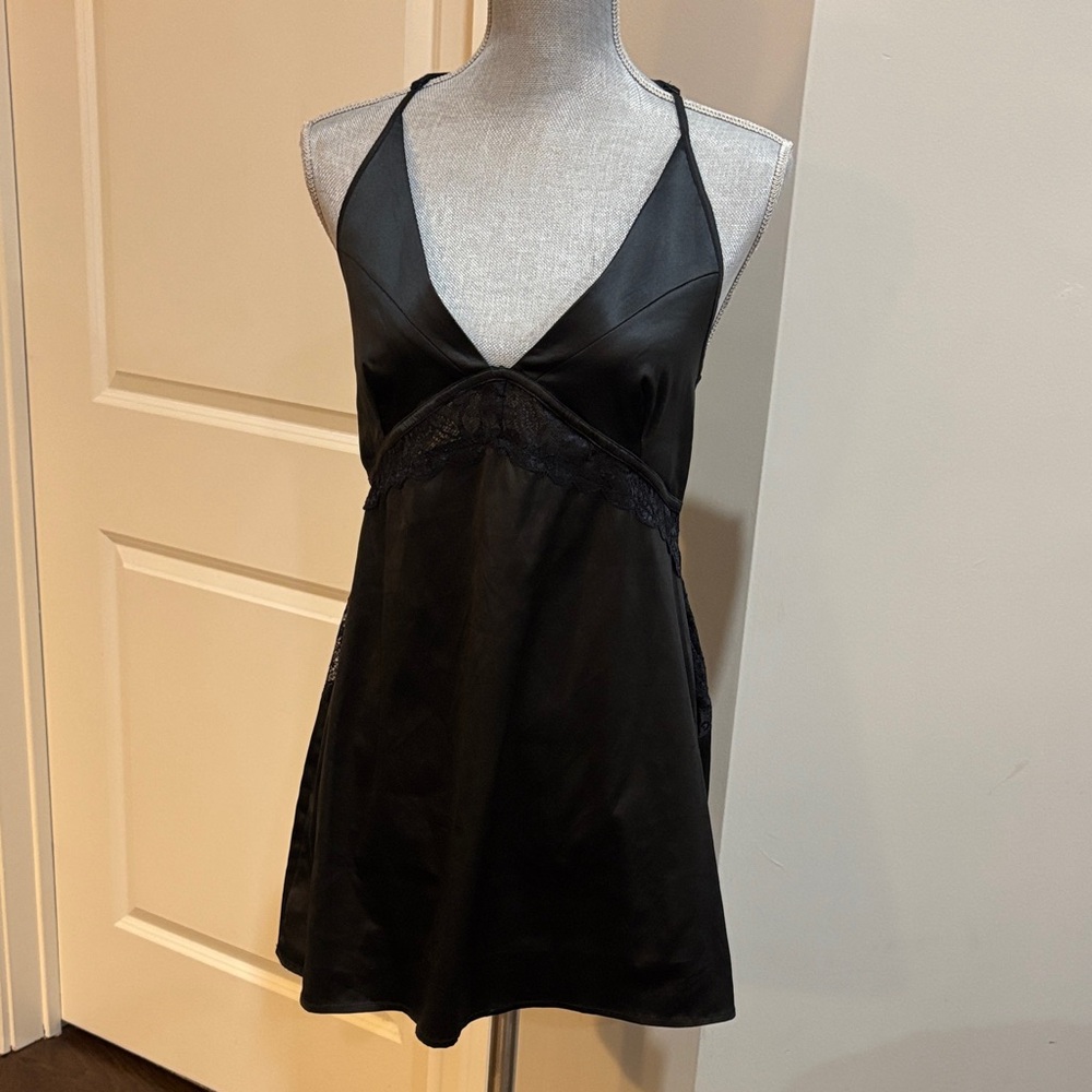 Nanette Lepore Black Satin Lace Trim Slip Dress size XL